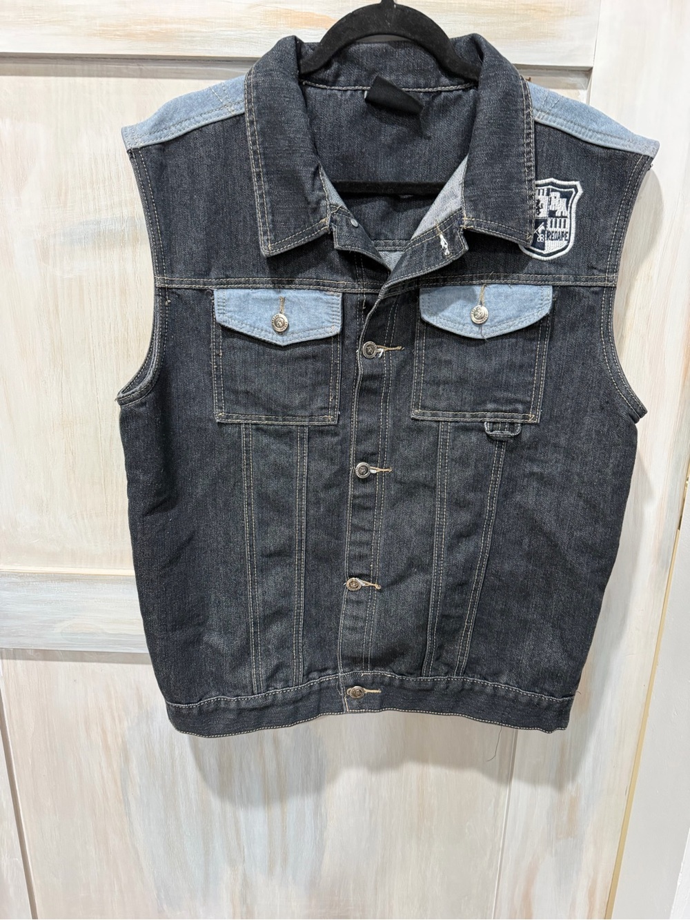 Men's Red Ape Y2K Dark Denim Sleeveless Vest with Contrast Yoke